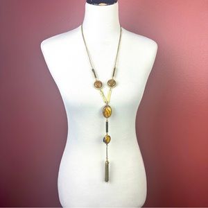 Chico’s long tassel reversible necklace tortoise print/ animal print